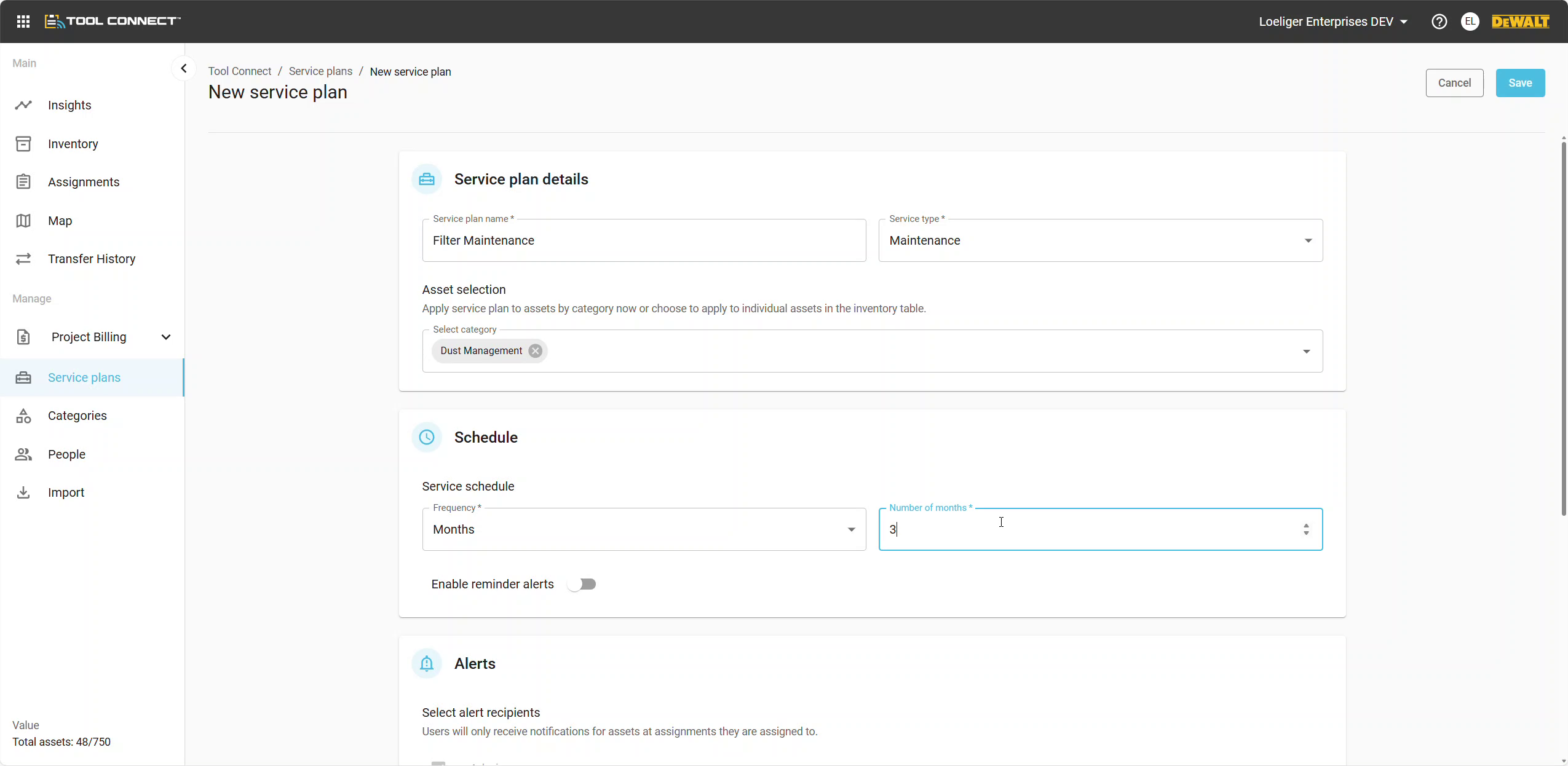 Service Schedule Settings
