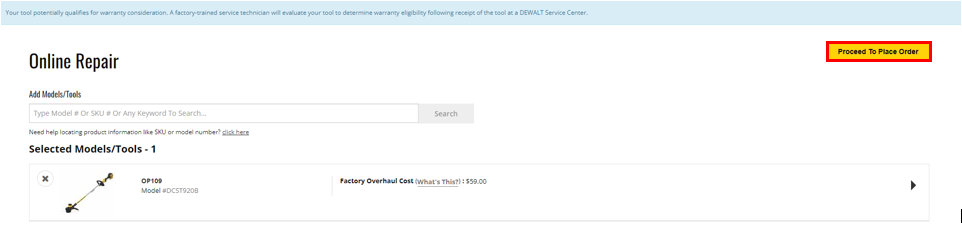 Where can I start an online warranty repair claim DEWALT