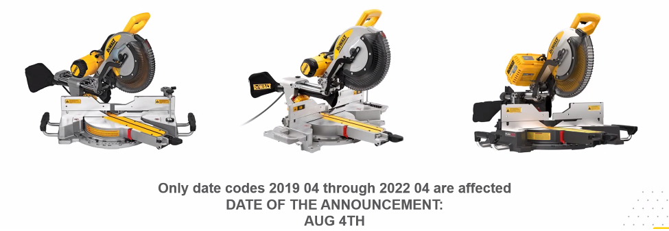 Is there a recall for the MITER SAW model DHS790 DHS790AB